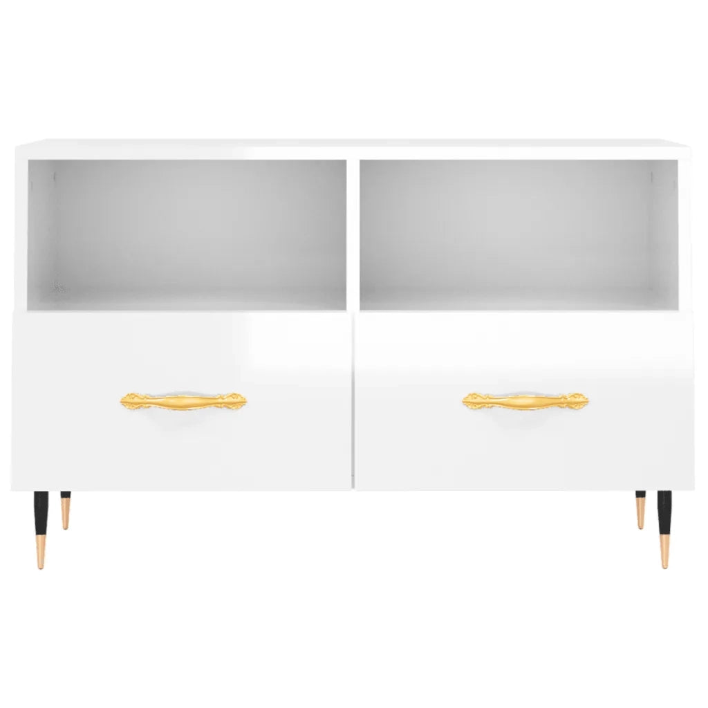 Mobile Porta TV Bianco Lucido 80x36x50 cm in Legno Multistrato 828950