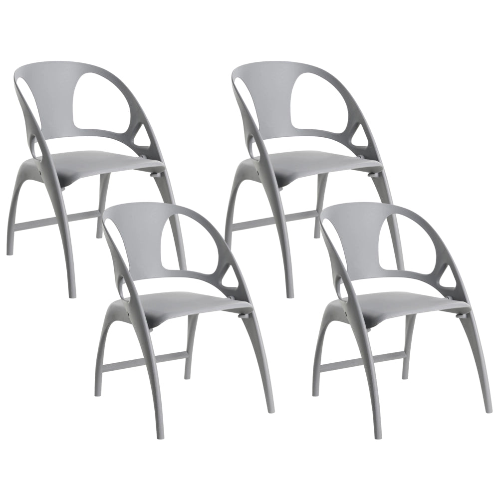 Set di 4 sedie da giardino in polipropilene grigio plastica leggera e resistente agli agenti atmosferici per interni e per esterni.