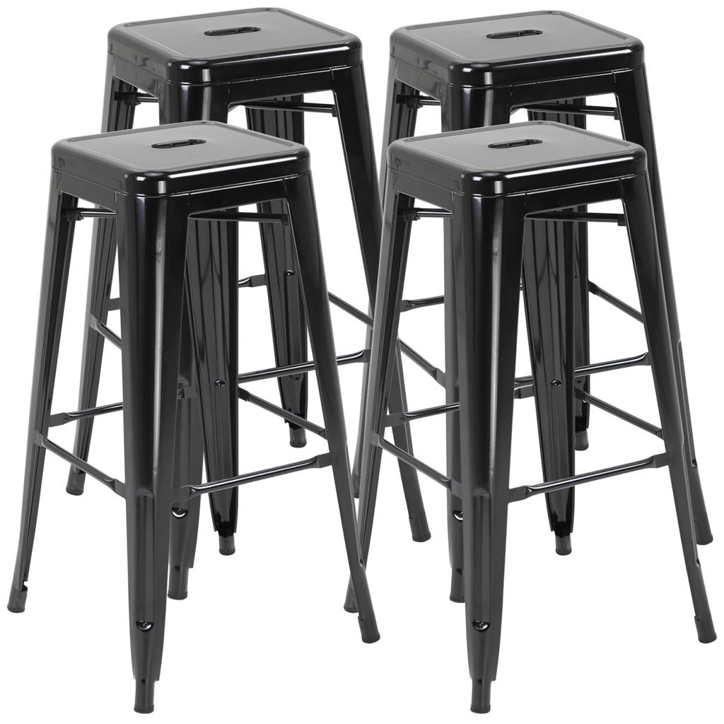Set 4 Sgabelli da Bar in Metallo con Poggiapiedi per Interni ed Esterni, 43x43x76 cm, Nero