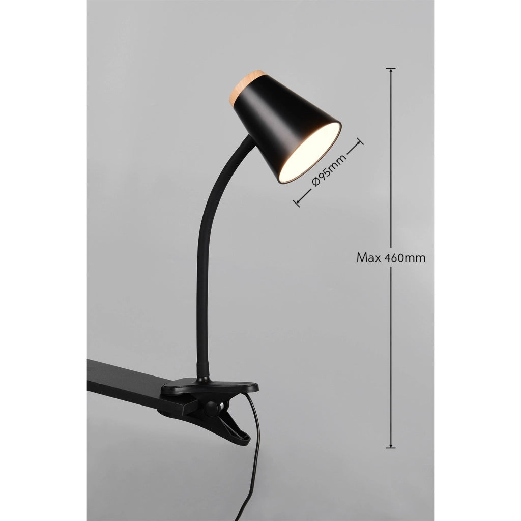 LAMPADA DA TAVOLO LED PONGO 4,5W NERA CON PINZA