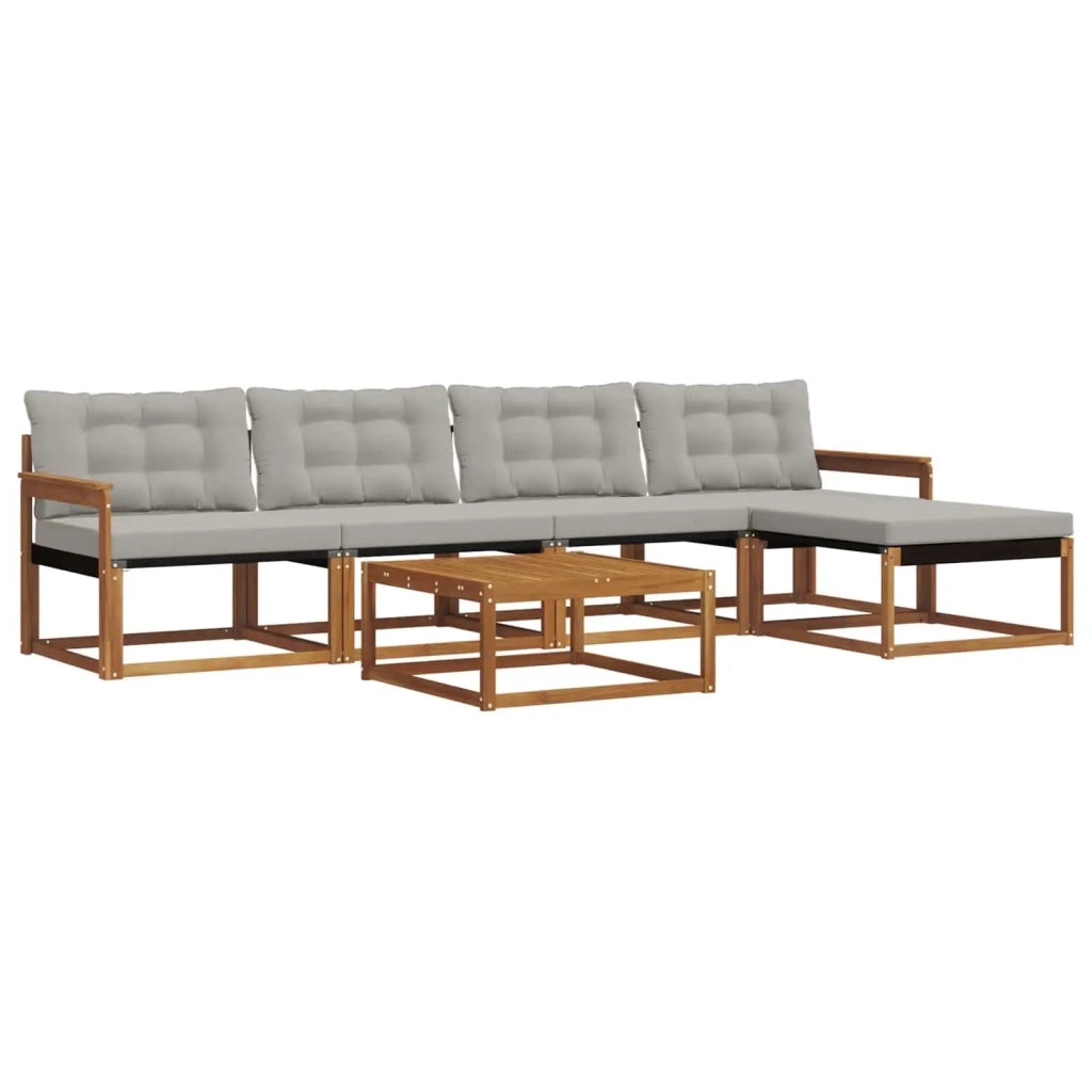 Set di divani da esterno 6 pcs Grigio Naturale e Chiaro