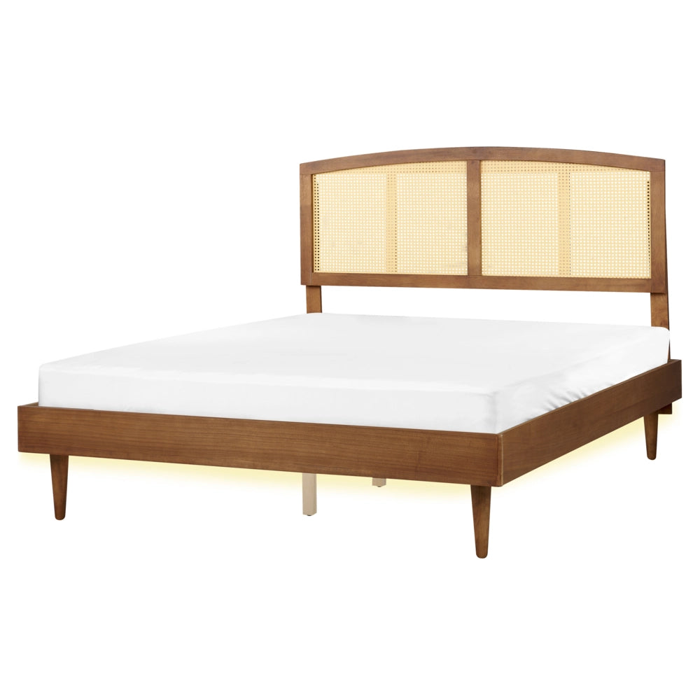 Letto in legno di gomma chiaro UE matrimoniale con LED 160 x200 cm con testiera a doghe Stile rustico minimalista