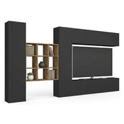 Parete attrezzata Agira, Set salotto porta TV a 4 ante, Mobile soggiorno multiuso, 100% Made in Italy, cm 350x30h180, Antracite