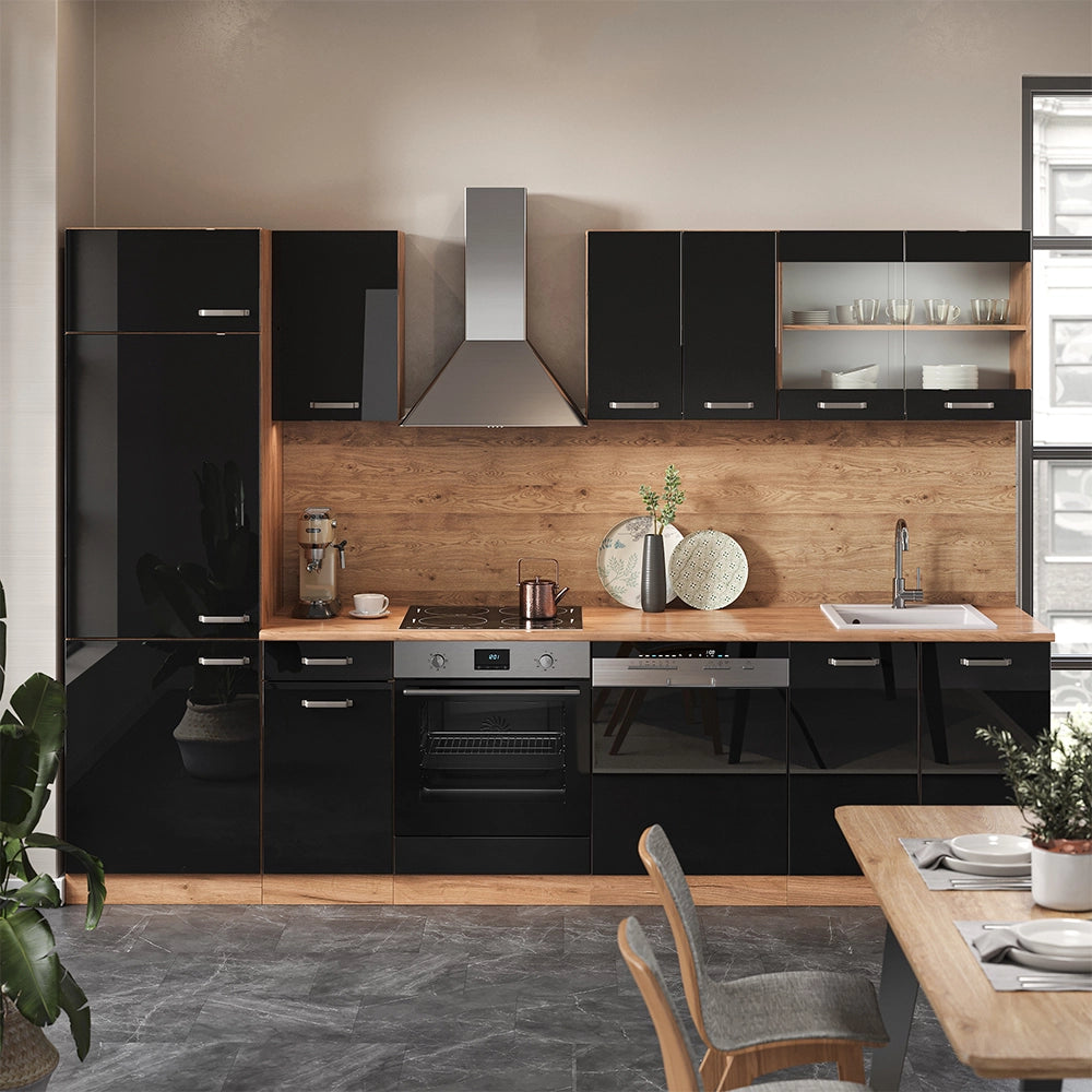 Vicco Cucina componibile Rovere nero/oro lucido 300 cm , PL Rovere