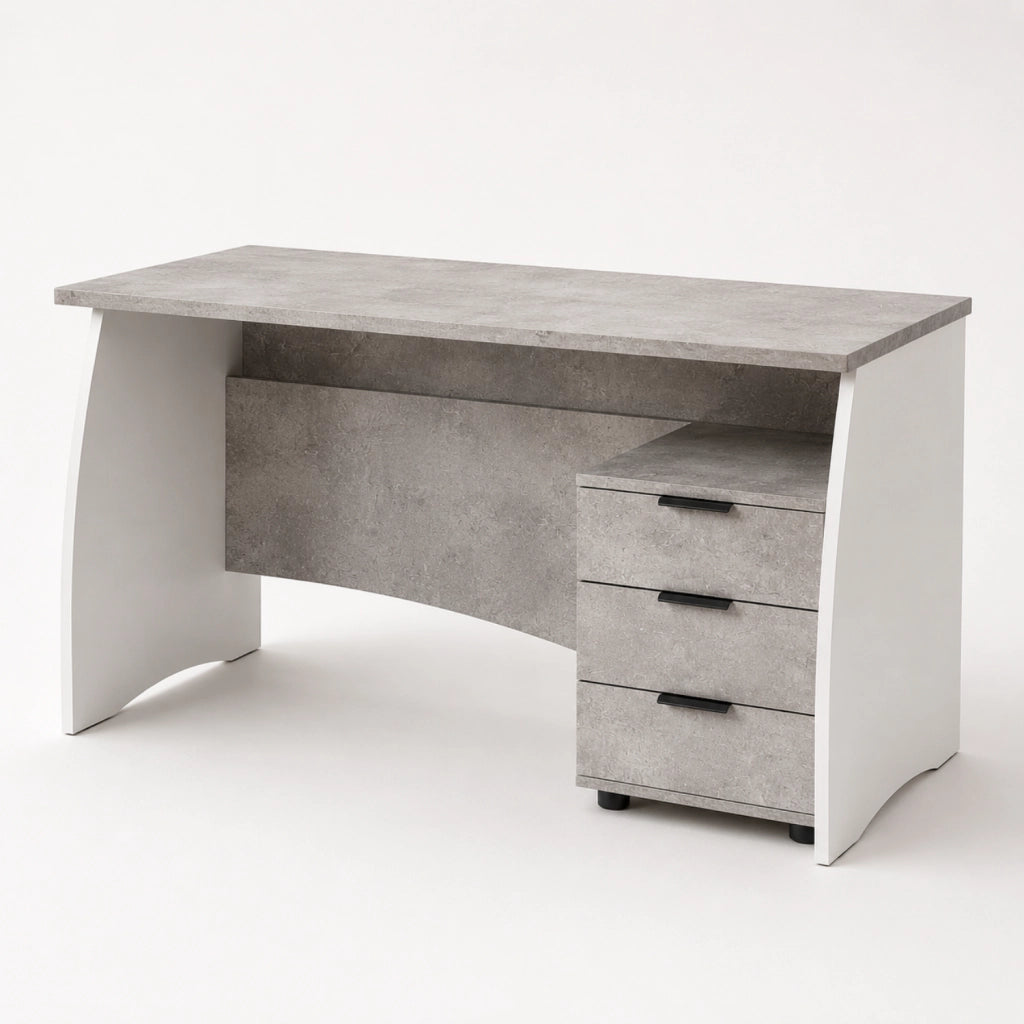 Scrivania Scrittoio Per Studio Con 3 Cassetti Mobile Da Ufficio Soggiorno Sala Da Pranzo 136 X 74 X 67 Cm Bianco E Grigio Cemento