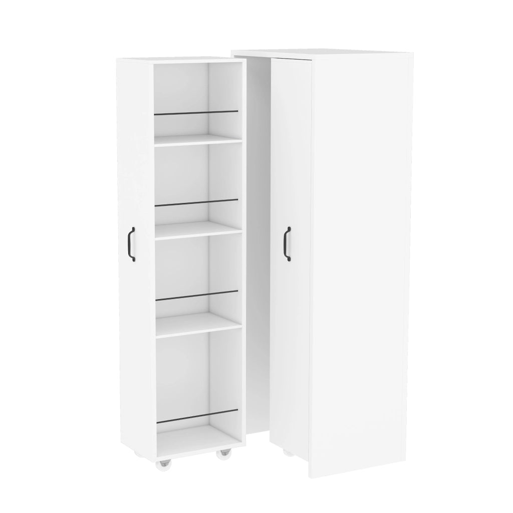 Libreria estraibile con ruote, 4 ripiani, MDF, bianco, moduli reversibili sinistra/destra, 51,5x41x158 cm