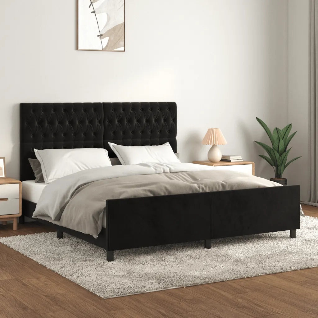 Giroletto con Testiera-Struttura Letto con testiera Nero 180x200 cm in Velluto 366618