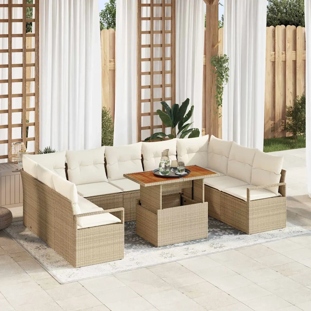Set Divano da Giardino con cuscino 10 pcs Beige e Crema