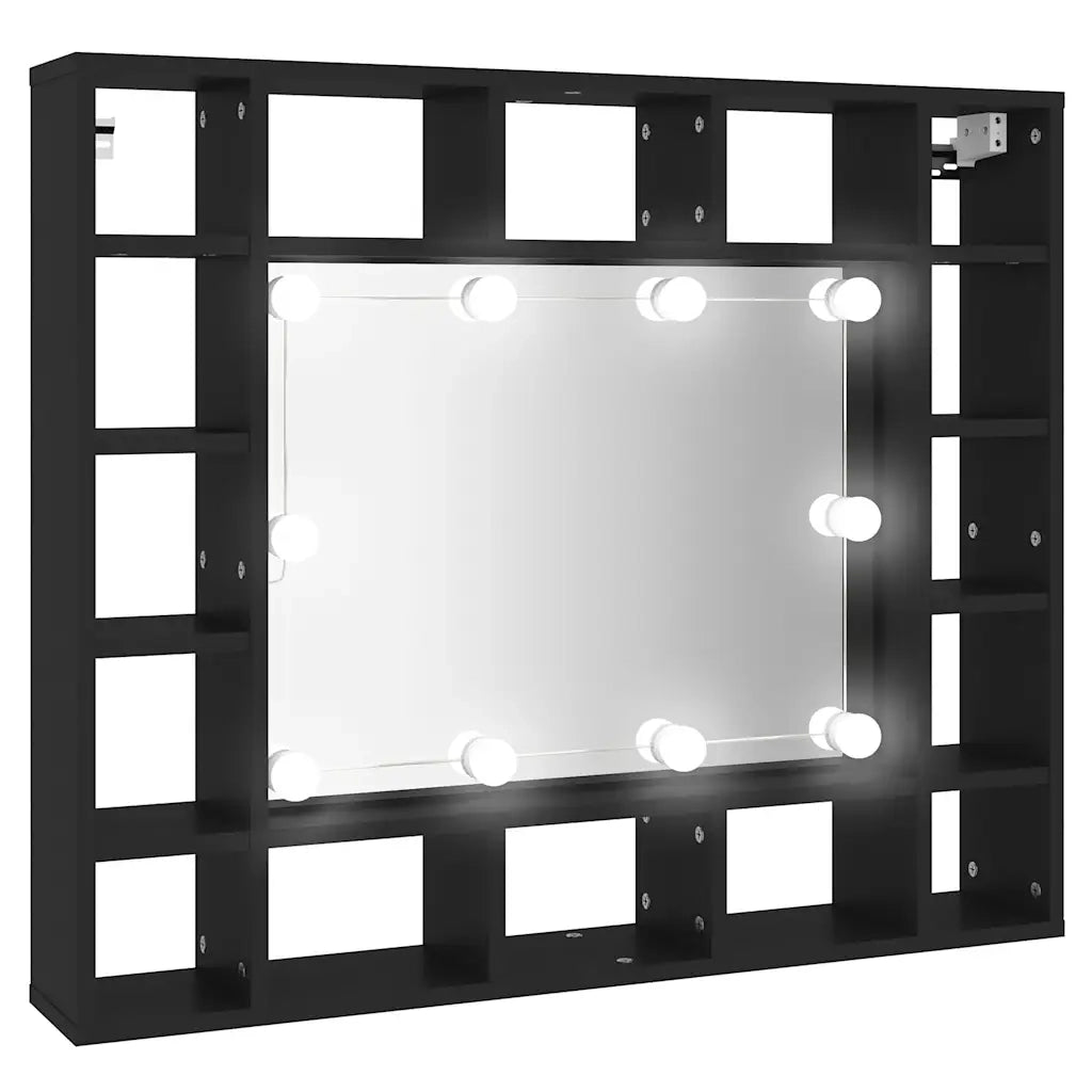 Armadietto a Specchio | Armadio da bagno con LED Nero 91x15x76,5 cm
