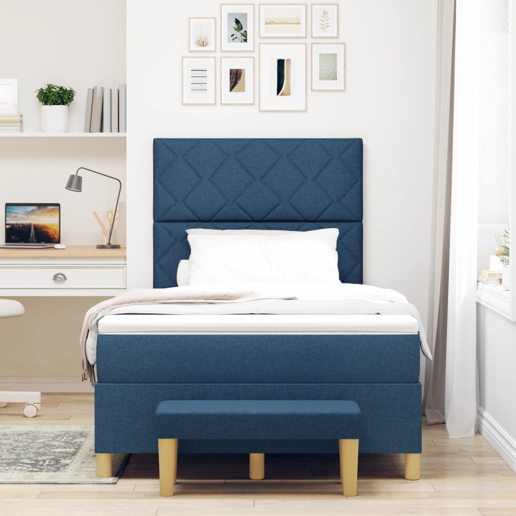 Letto Box Spring con Materasso e Panca Blu 120x200 cm Tessuto