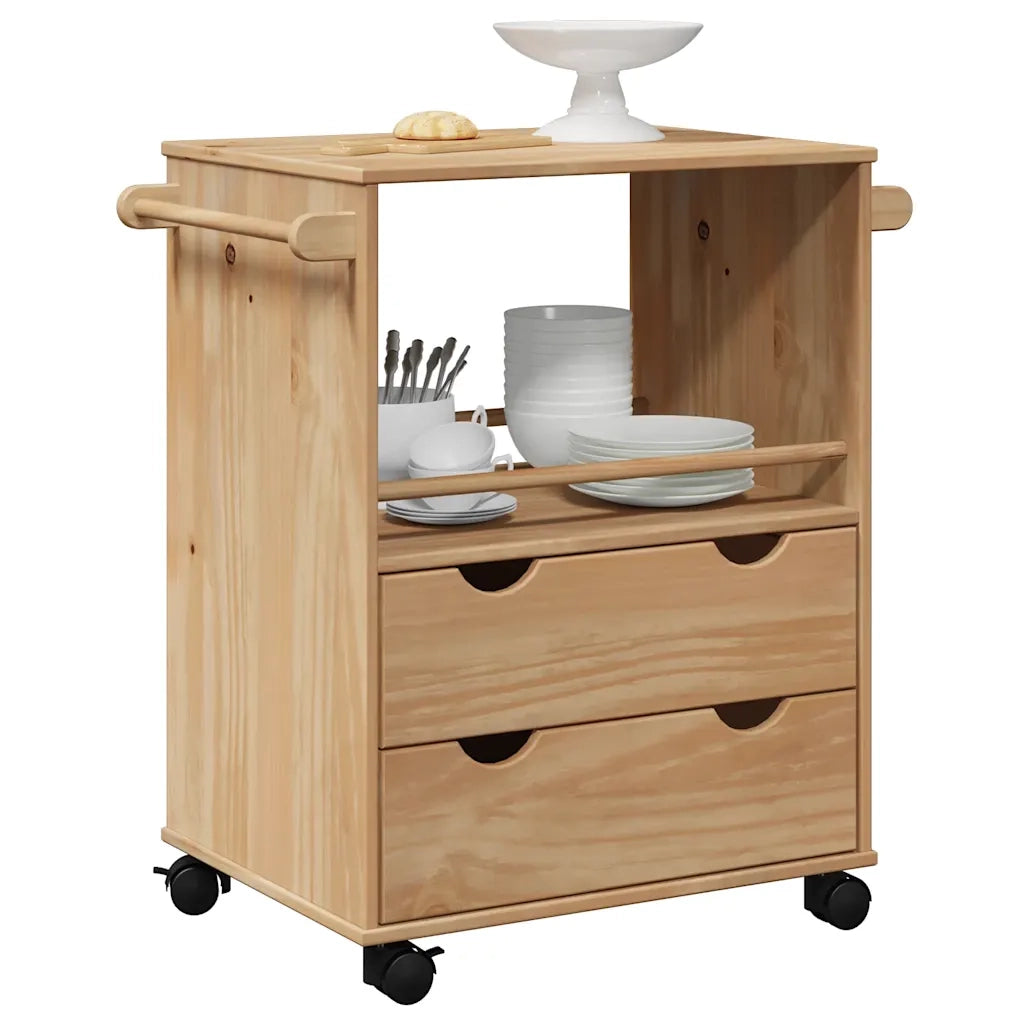 Carrello da Cucina-Scaffale per Cucina OTTA 59x45x80 cm in Legno Massello di Pino