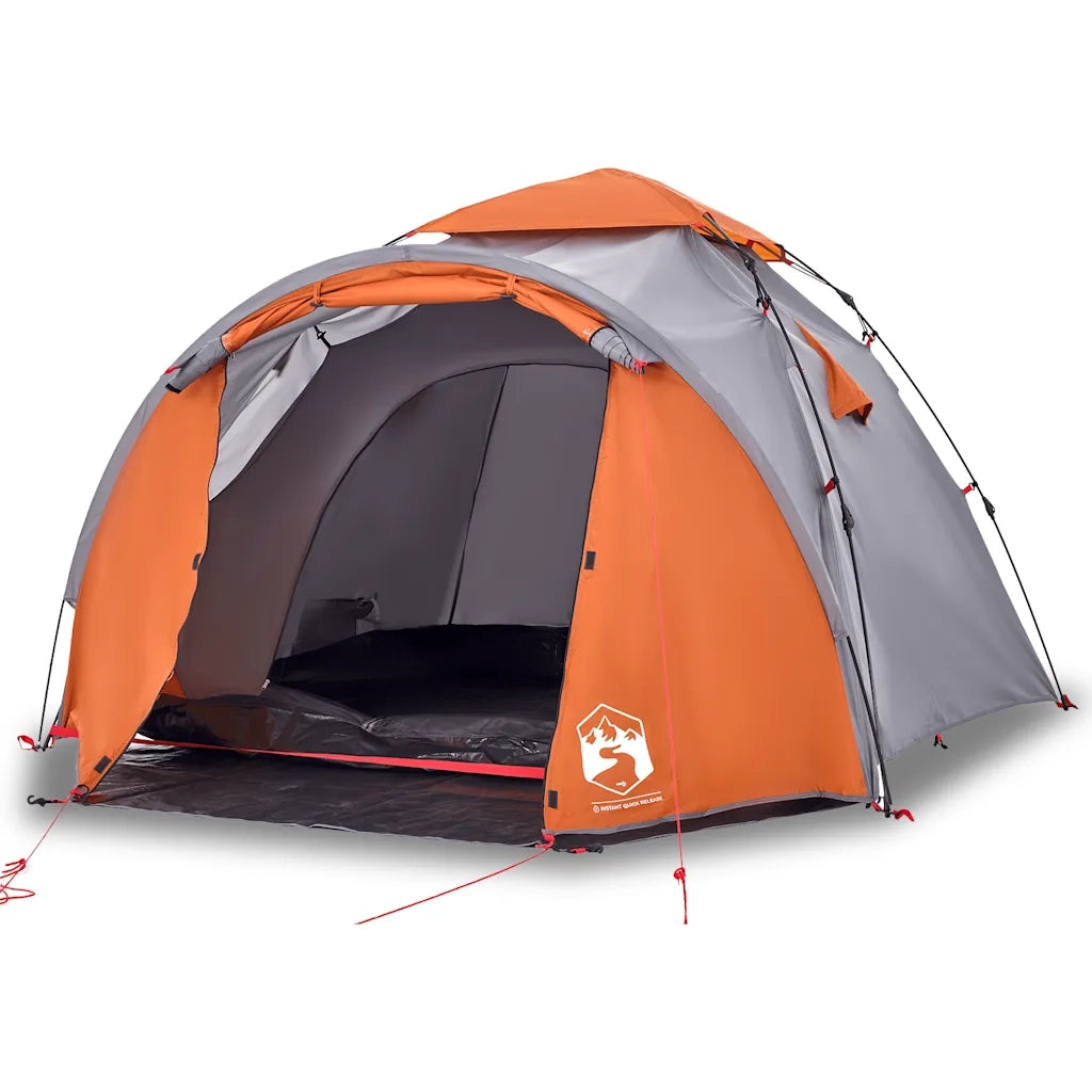 Tenda a Cupola 3 Persone-Tenda da campeggio Grigio e Arancione a Rilascio Rapido 742205