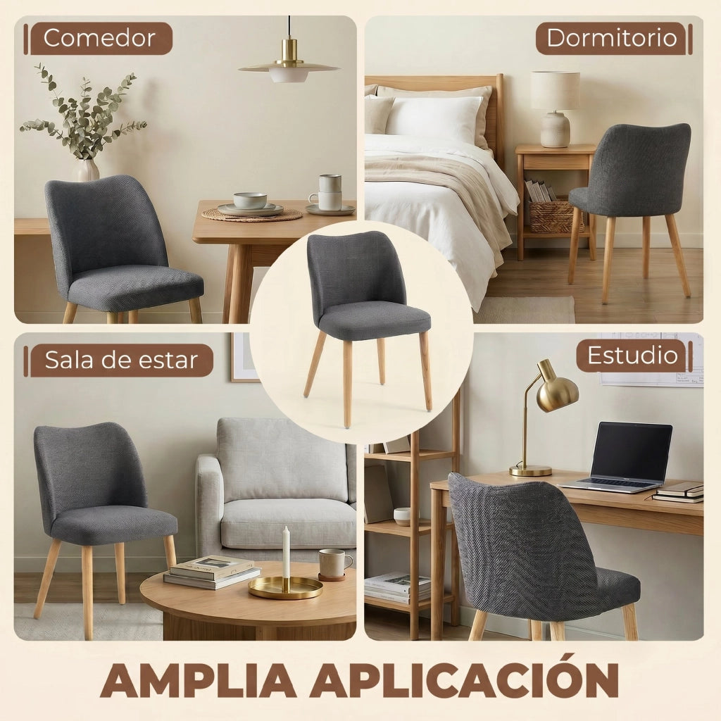Set di 2 Sedie da Pranzo Imbottite in Tessuto ¨C Zephmum ¨C Grigio Chiaro con Gambe in Legno