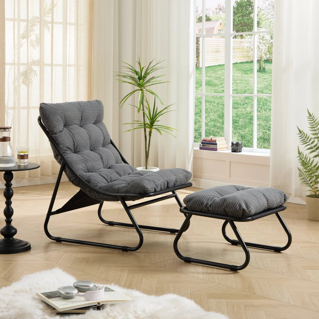 POLTRONA lounge da esterno con ottoman 65x78x86 cm acciaio grigio