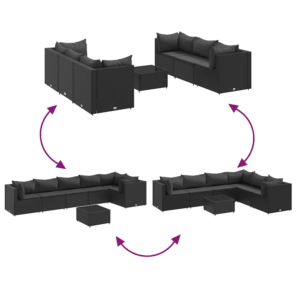 Set Salotto da Giardino con Cuscini 7pz Nero Polyrattan