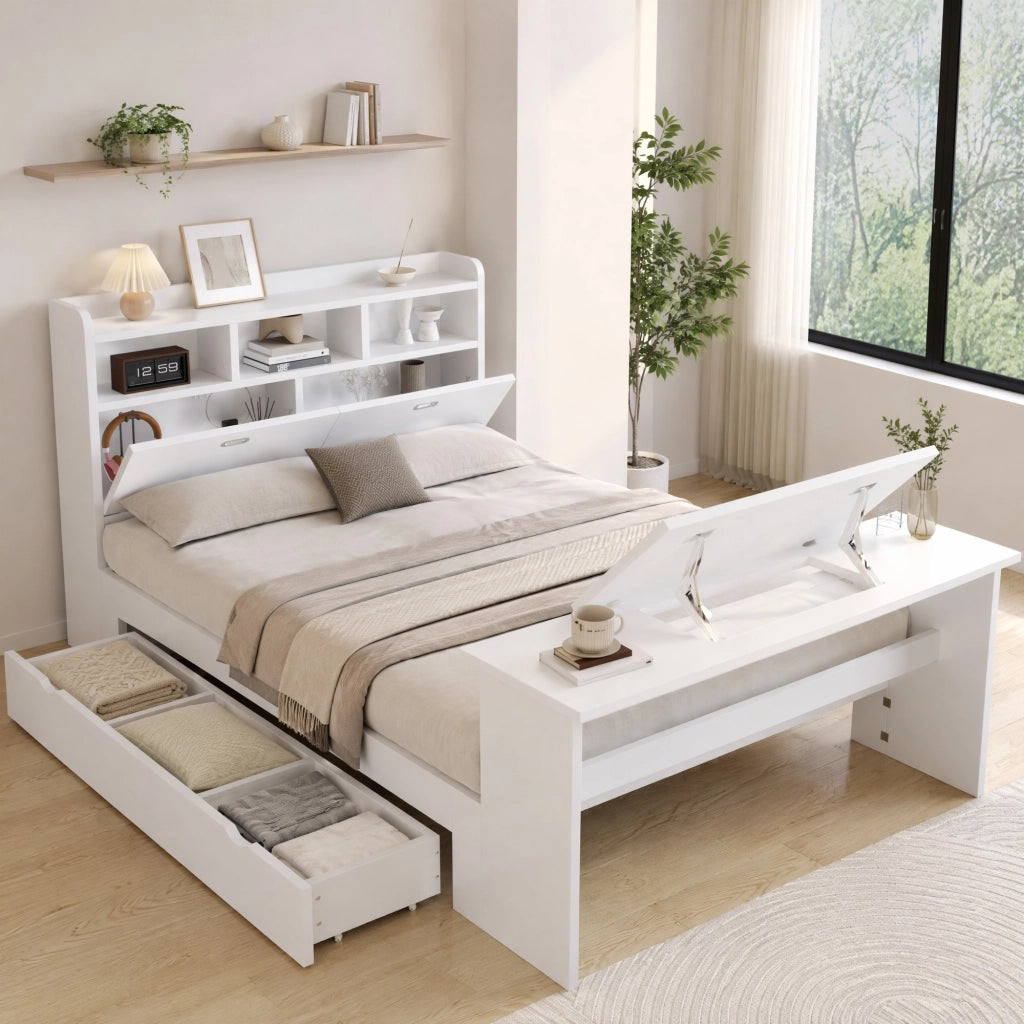 Letto singolo 140x200 cm con scrivania pieghevole e cassetto