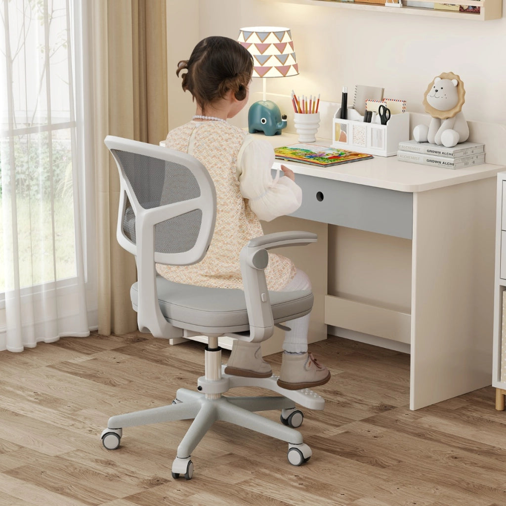 Sedia da studio con altezza regolabile da computer in rete, Sedia da scrivania per bambini ruote universali Grigio-Tavoli e sedie