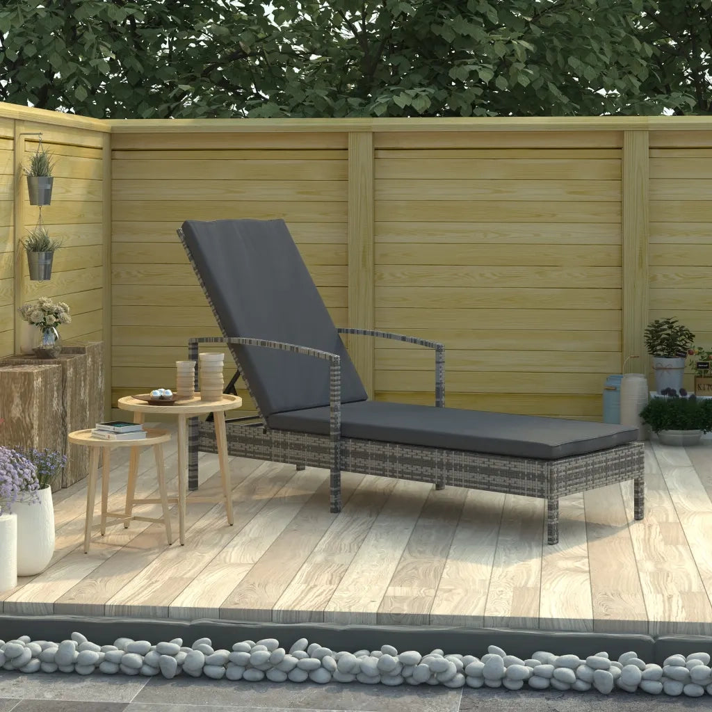 Lettino Prendisole | Sdraio da giardino | Lettino da sole con Braccioli in Polyrattan Grigio