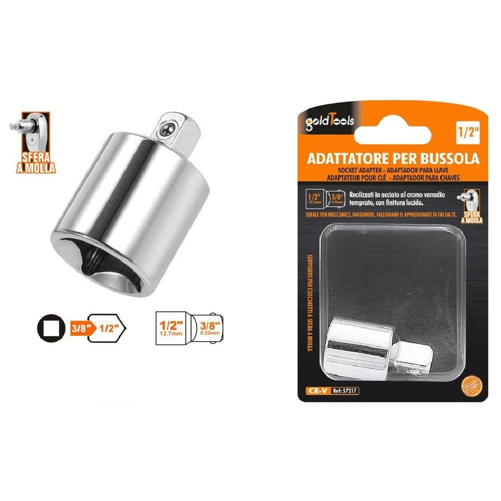 Trade Shop - Adattatore Attacco Quadrato 3/8" Per Chiavi A Bussola 1/2" Sfera A Molla 57217 -