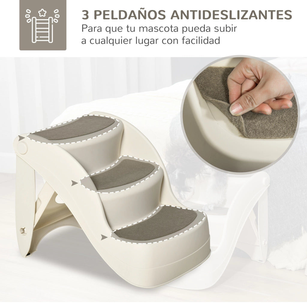 Scalino per Letto 3 Gradini Pieghevole per Cani Gatti ¨C Zephmum ¨C Crema 49x38x38 cm