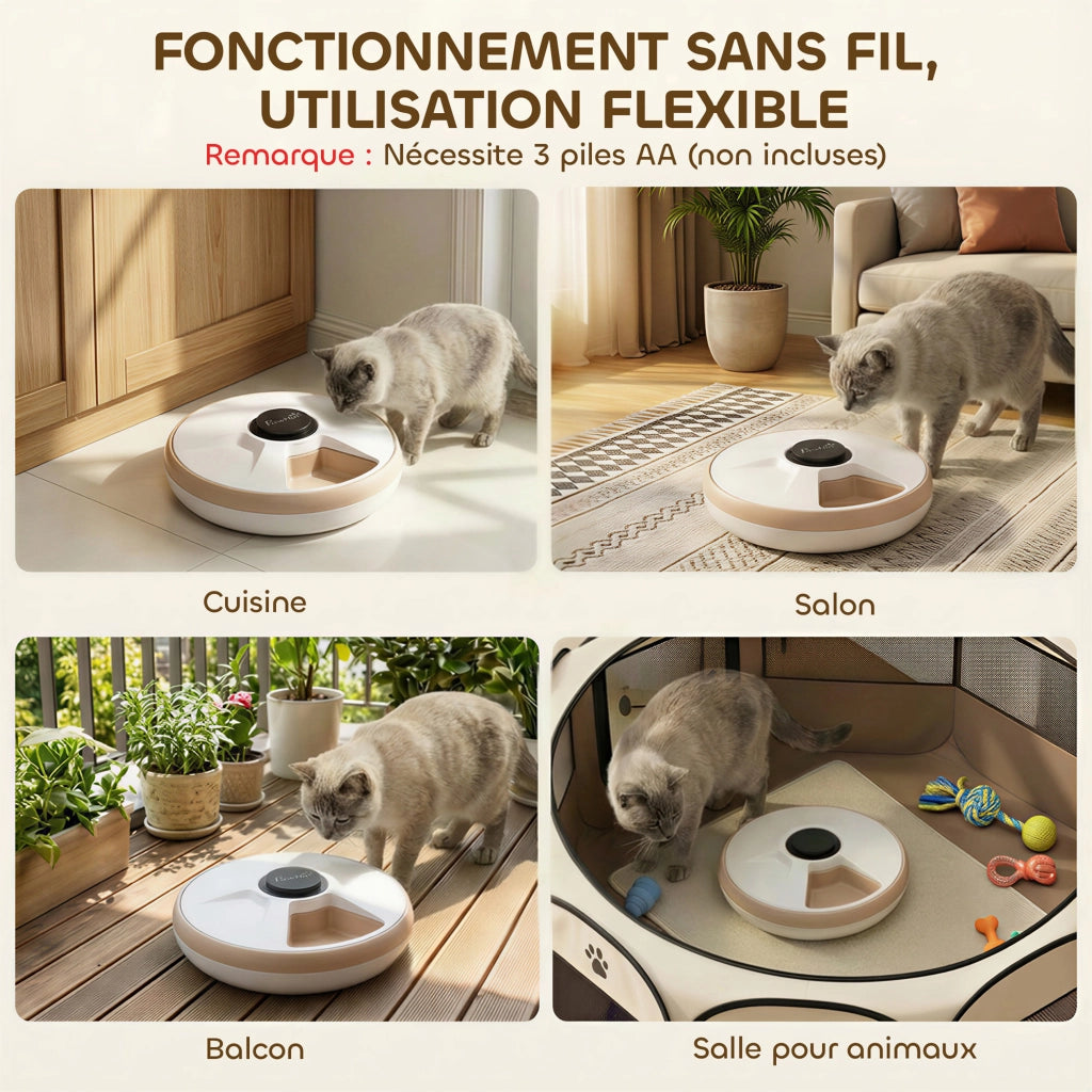Distributore Automatico Cibo per Animali 6 Porzioni ¨C Xylo ¨C 31,5 x 31,5 x 8,3 cm Bianco
