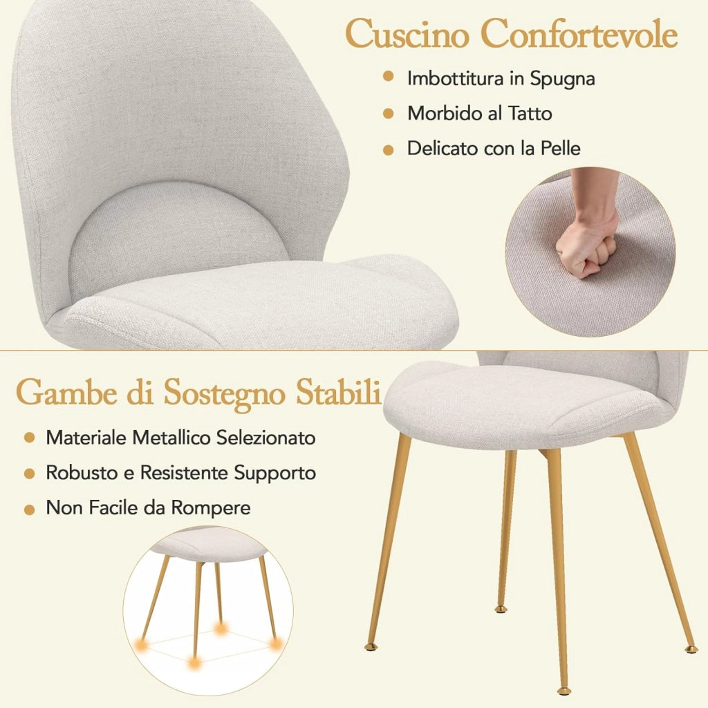 Set di 2 Sedie Imbottite per Sala Pranzo, Sedia per Cucina con Gambe in Legno, Sedia Moderna Comfortevole con Schienale a Curvo e Piedini Regolabili, per Soggiorno, Capacità di 150 kg, Grigio
