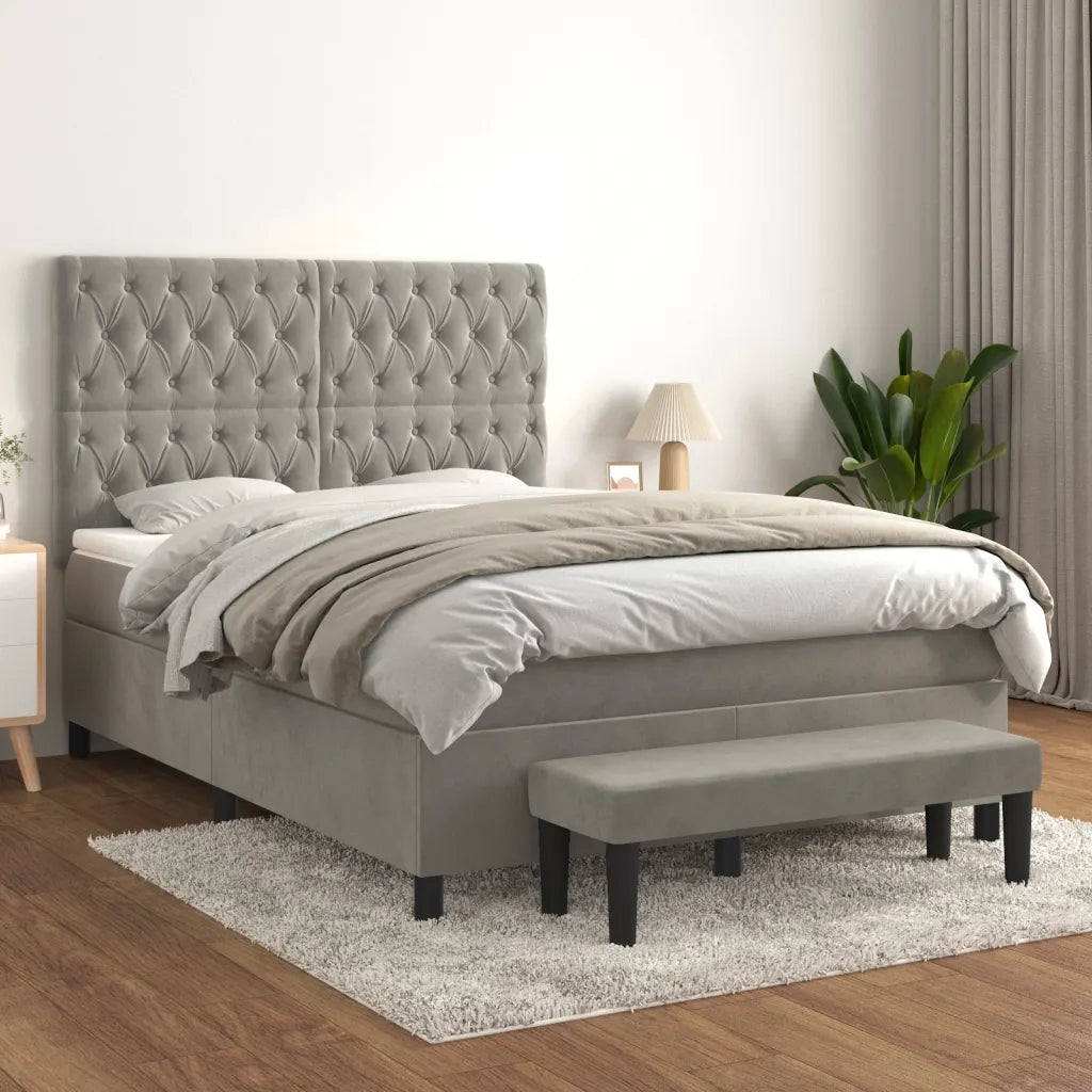 Giroletto a Molle con Materasso Grigio Chiaro 140x200cm Velluto
