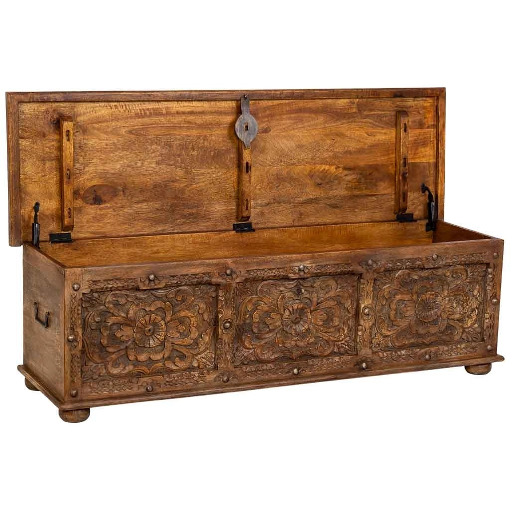 Baúl de madera artesanal marrón 150x45x46h cm
