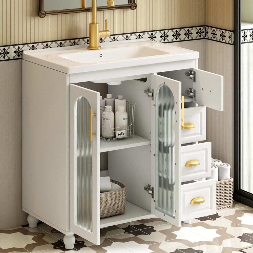 Mobile Bagno con Lavabo in Ceramica e Sottola vabo ¨C MINIMAL ¨C Bianco 80cm