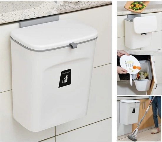 Bacetto per compostazione da cucina - 2,4 galloni/9L contenitore per rifiuti sotto il lavello, piccolo contenitore per rifiuti appeso con coperchio per bagno/camera da letto, compostiere per interni (bianco)