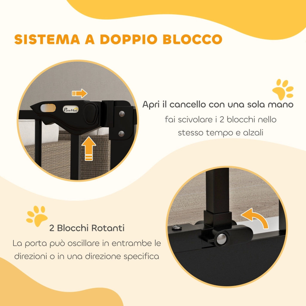 Cancelletto per Cani a 2 Estensioni con Larghezza Regolabile fino 100 cm e Chiusura Automatica Nero