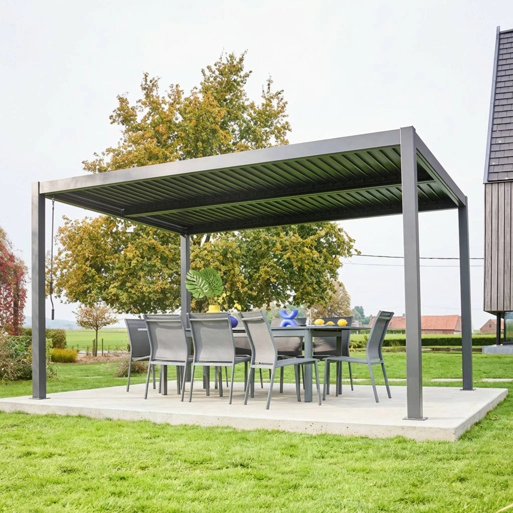 Pergola bioclimatica 3x4m in alluminio e acciaio, lamelle orientabili