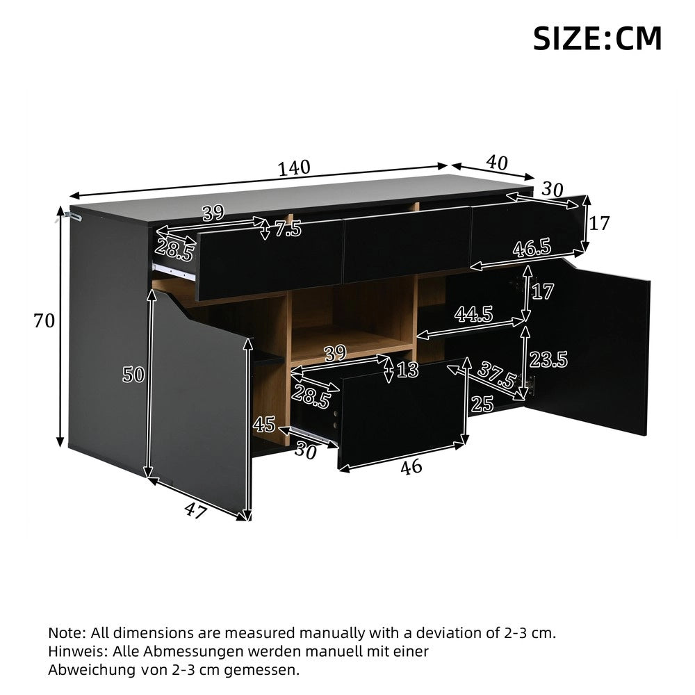 Credenza Soggiorno con Cassetti e LED ¨C MINIMAL ¨C Nero/Legno 140x40x70
