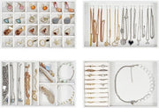 Organizzatore per gioielli con 4 contenitori per gioielli, Organizzatore per contenitori per gioielli da accumulare, Sistema di inserimento e conservazione per gioielli per collane, bracciali, orecchini, anelli, orologi - Bianco caldo