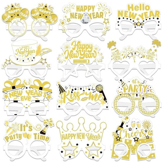 Bracciale da Capodanno in Papier - 24 pezzi - Festa di Capodanno - Anno Nuovo - Accessori per Foto - Bianco e Oro