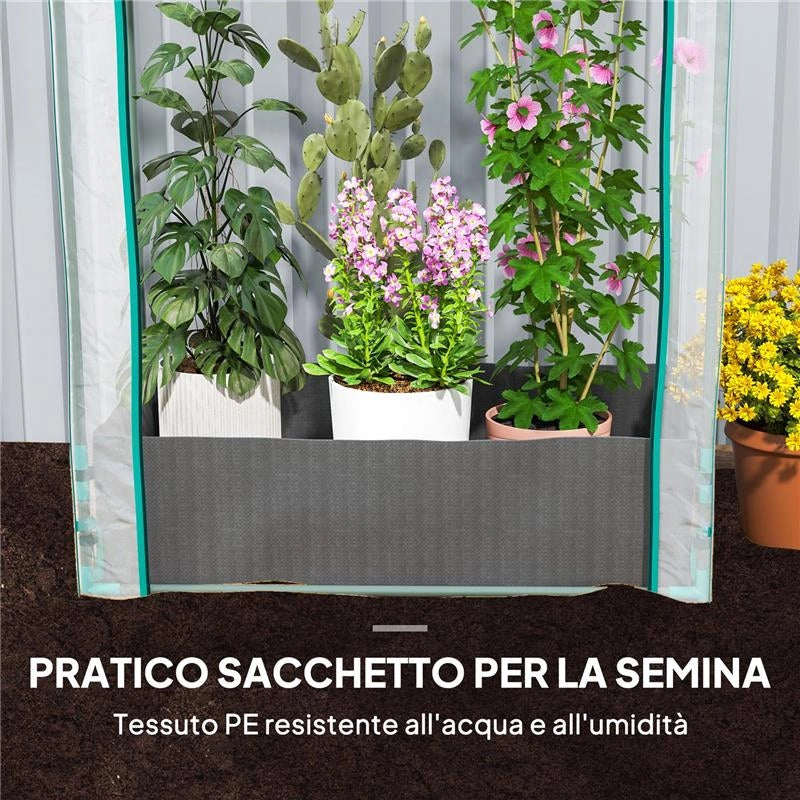 SERRA A PARETE CON SACCO PER PIANTE E INGRESSO AVVOLGIBILE IN ACCIAIO E PLASTICA 89X50X152 CM TRASPARENTE