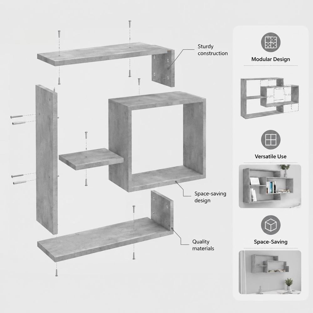 Wall Shelves, Concrete Grey, 104x20x58.5 Cm, Wood-based Material