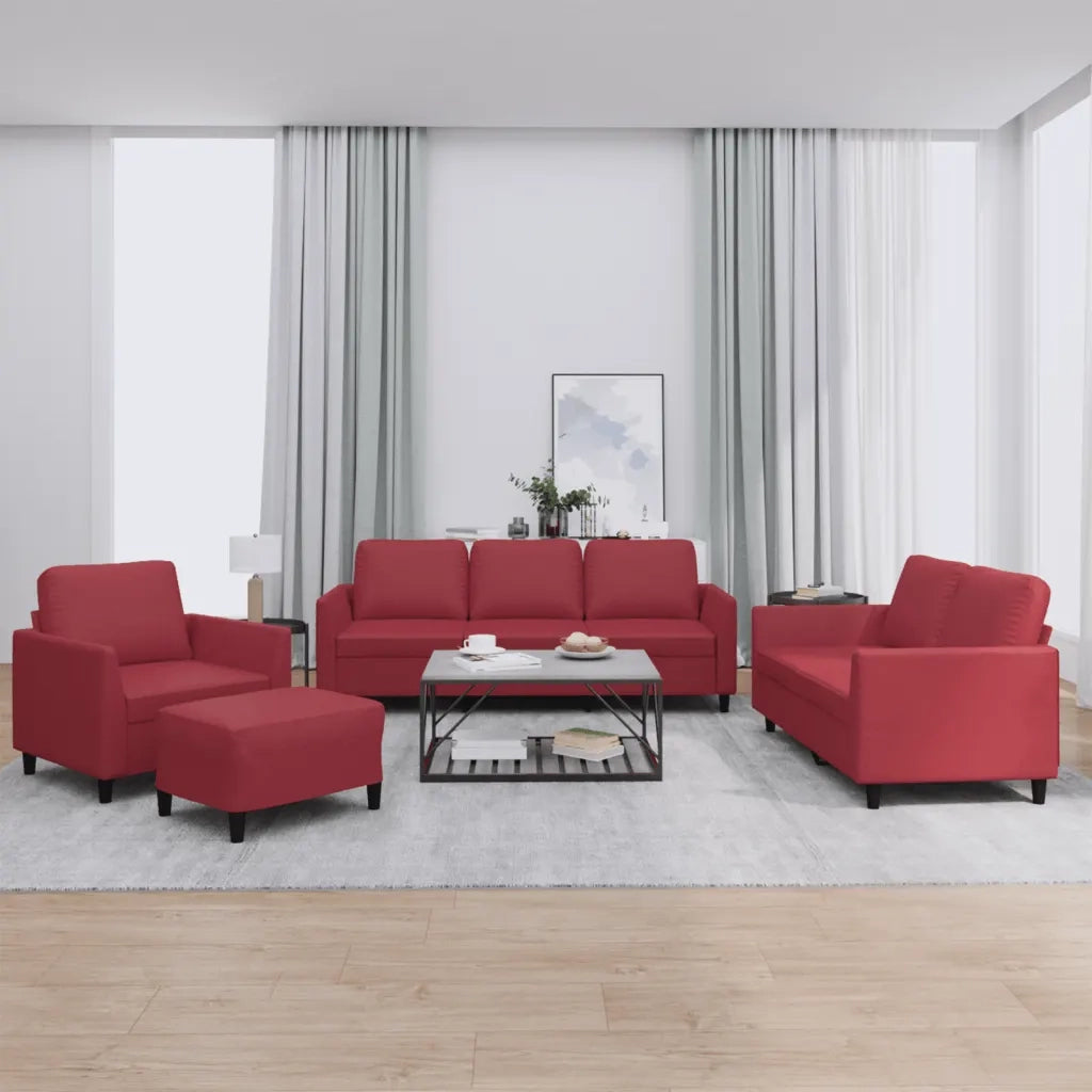 Set di Divani 4 pz con Cuscini Rosso Vino in Similpelle 3201748