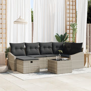 Set di divani da giardino in 7 pezzi con cuscini grigio chiaro in rattan polimero
