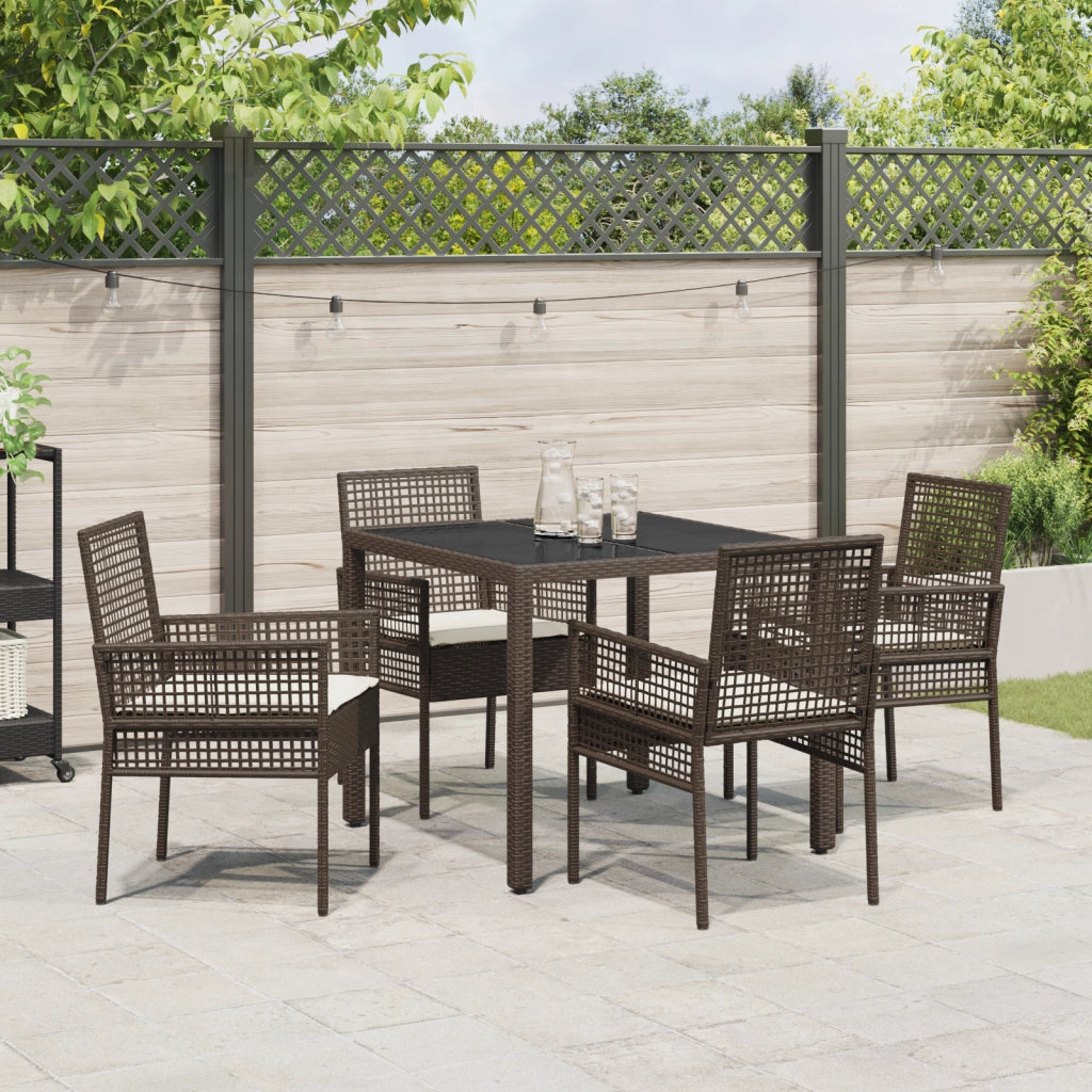 Set da Pranzo da Giardino  5 Pezzi con Cuscini Rattana Polipropilene Marrone