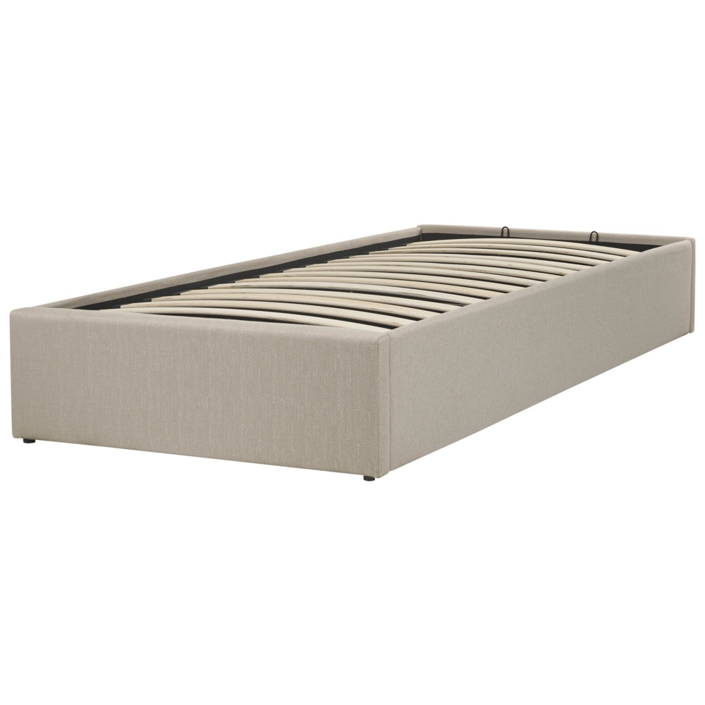 Letto a doghe Ottomana imbottita in tessuto di poliestere beige scuro Portaoggetti da 90 x 200 Single Size Design moderno
