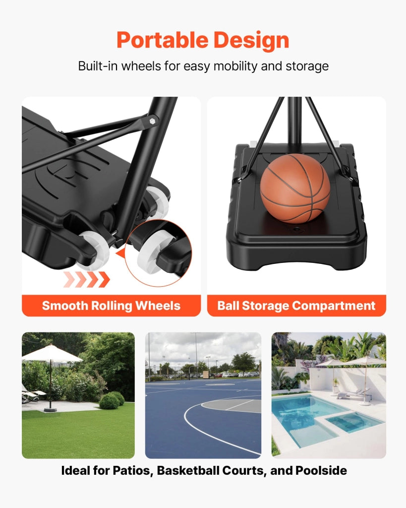 Canestro da Basket da Esterno Regolabile da 1,6 a 2,1 m con Ruote e Tabellone 711,2 mm X018 per Giardino e Cortile