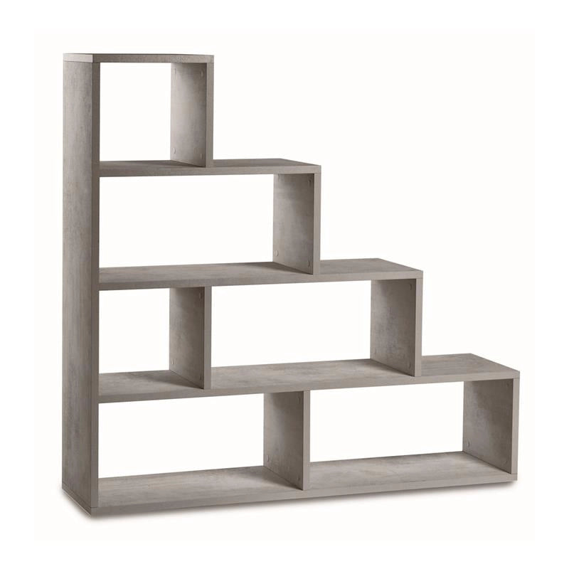 SCAFFALE A LIBRERIA DI DESIGN A SCALA L IN LEGNO DIMENSIONI 144X150X38 CM, COLORE CEMENTO
