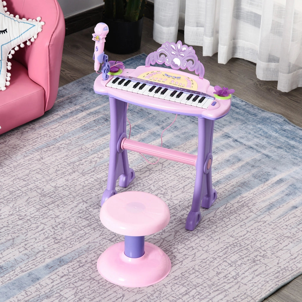 Piano Giocattolo per Bambini con Microfono e Sgabello ¨C Zephmum ¨C Rosa