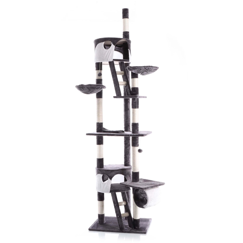 Albero tiragraffi 240-260 cm grigio/bianco Modello a soffitto Con sisal nicchie e amache
