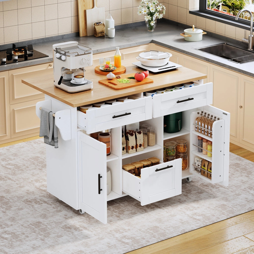 Carrello da Cucina con 1 Anta; 3 Cassetti; Ripiani Regolabili; Vassoio Pieghevole e Portaasciugamani; 120x46x90 cm