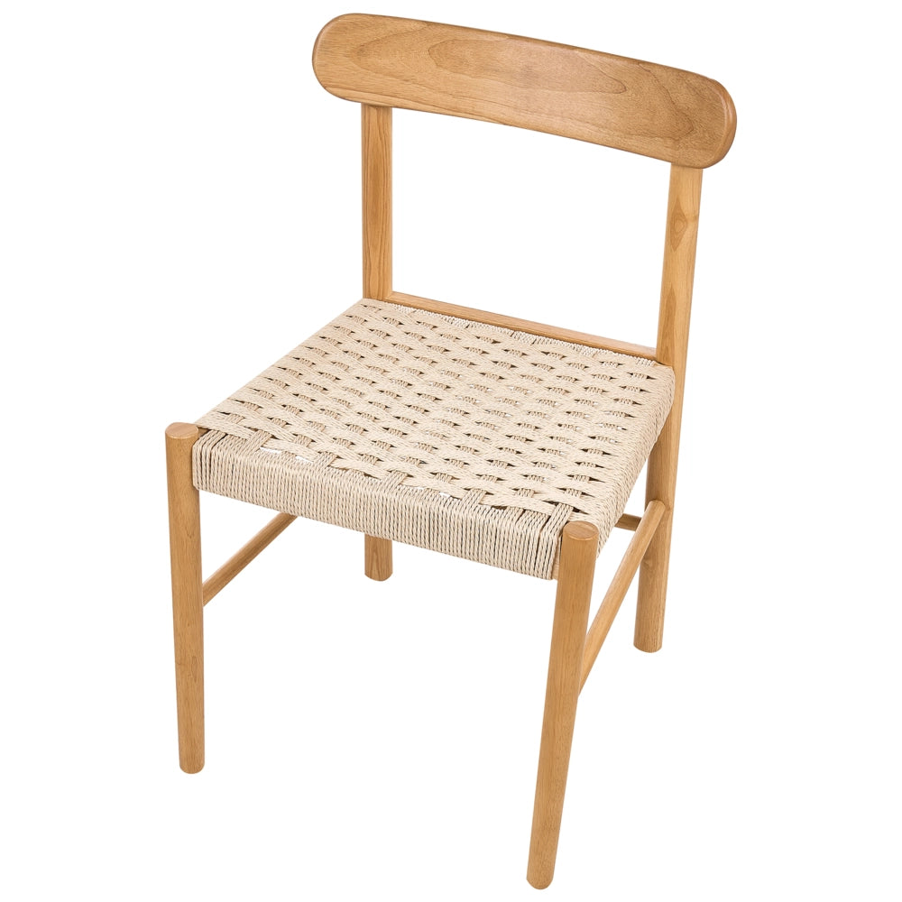 Set di 2 sedie da pranzo con struttura in legno di gomma e sedili in corda di carta senza braccioli in stile retrò per la sala da pranzo marrone e beige