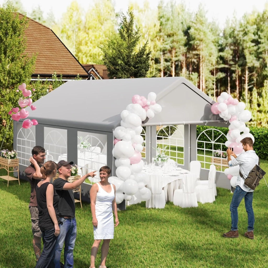 Gazebo per feste, 4 x 6 m, con 8 pareti laterali rimovibili, impermeabile, stabile, impermeabile, protezione solare, gazebo da giardino, tenda da giardino, colore grigio