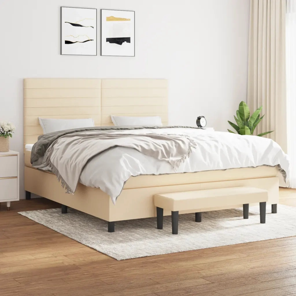 Giroletto a Molle con Materasso Crema 180x200 cm in Tessuto