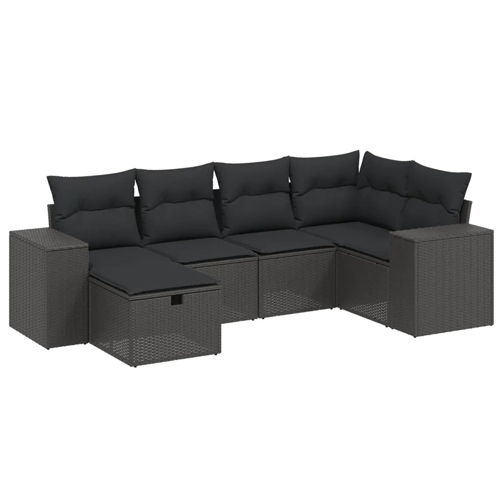 Set Divano da Giardino 6 pz con Cuscini Nero in Polyrattan